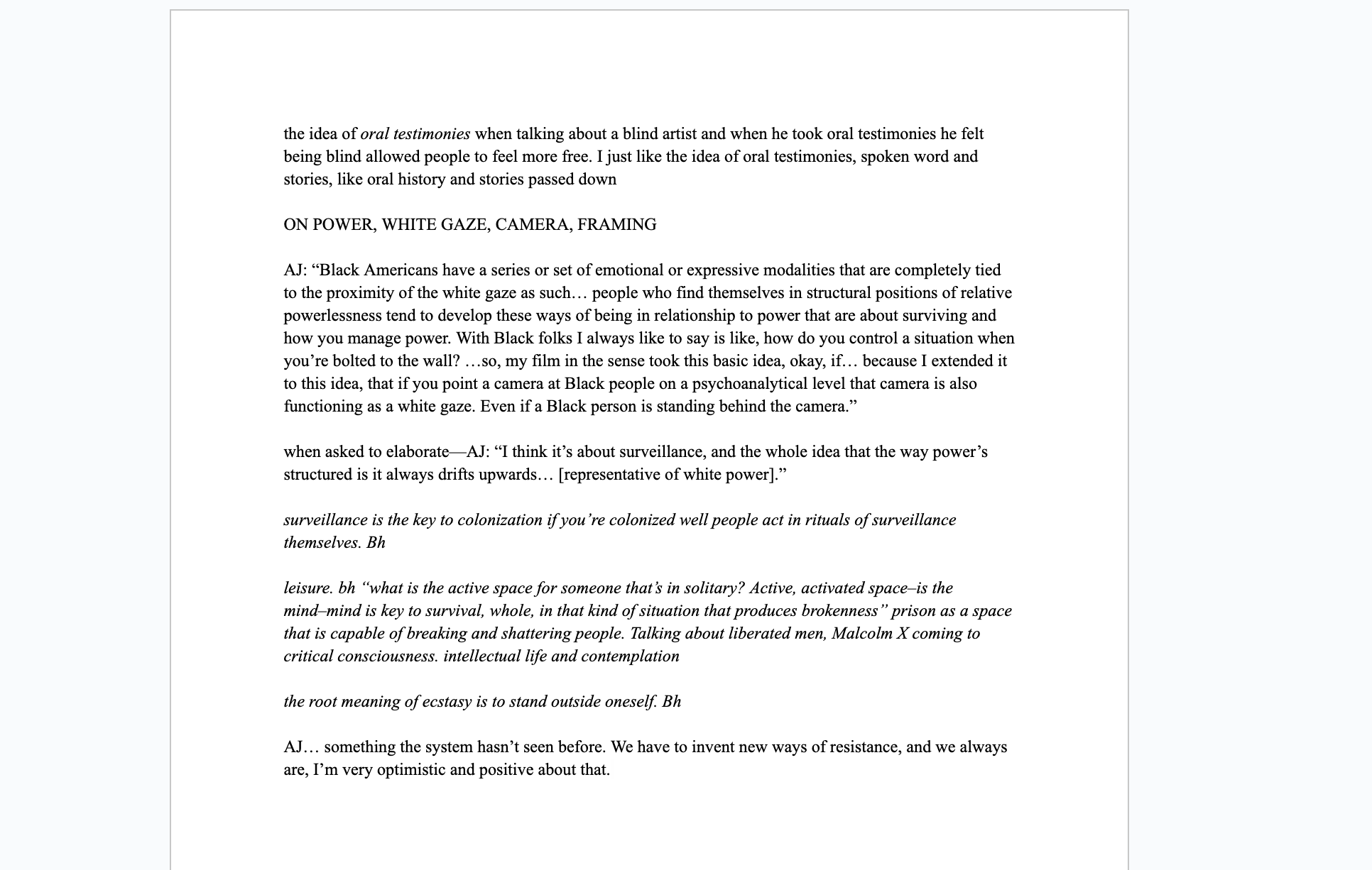 Google doc AJbh notes
